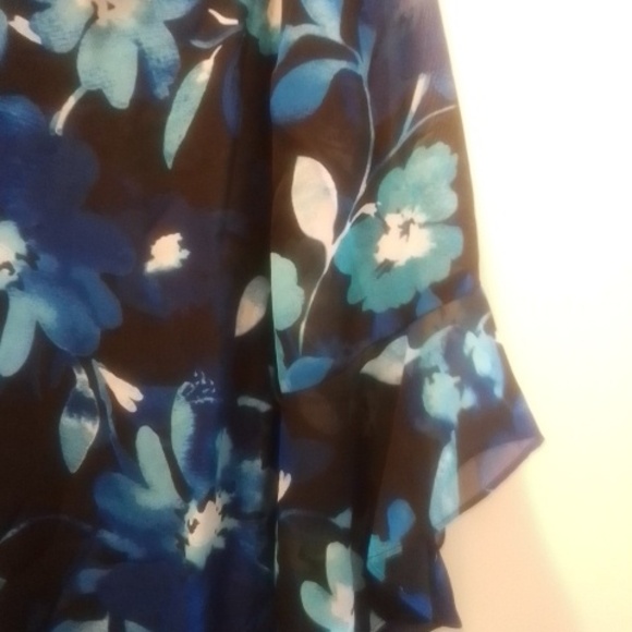 Kasper Floral Chiffon Blouse - Blue and Black - Picture 3 of 7